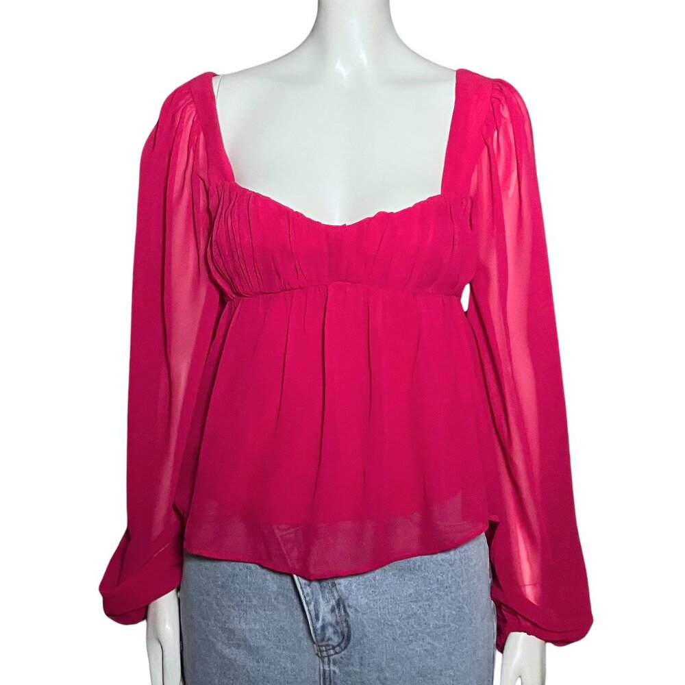 Abercrombie & Fitch Pink Babydoll Top Long Sleeve Y2K. XS Barbie Girlhood Blouse